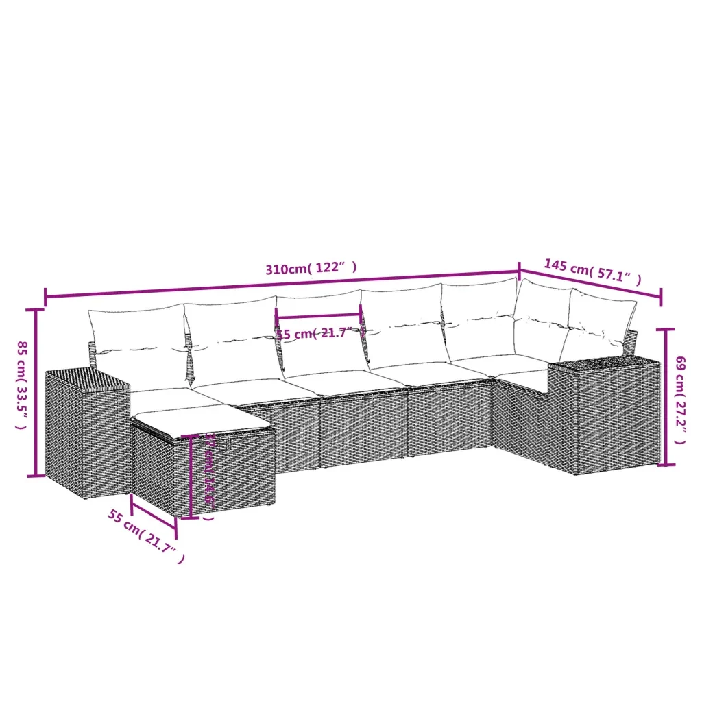 Set Divani da Giardino con Cuscini 7pz Nero Polyrattan 3264432 - Image 4