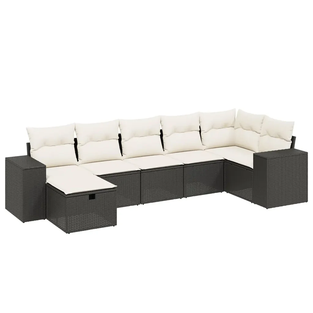 Set Divani da Giardino con Cuscini 7pz Nero Polyrattan 3264452 - Image 2