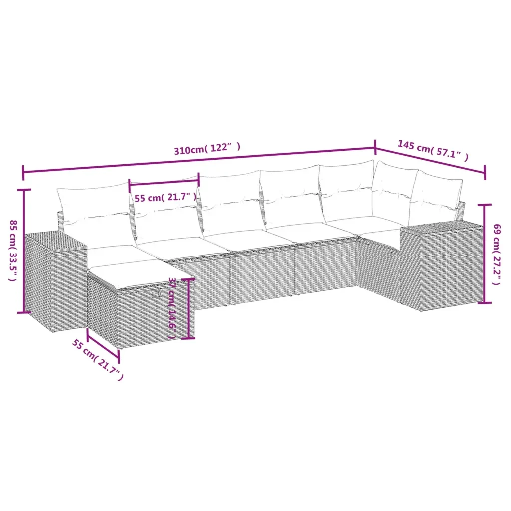 Set Divani da Giardino con Cuscini 7pz Nero Polyrattan 3264452 - Image 4