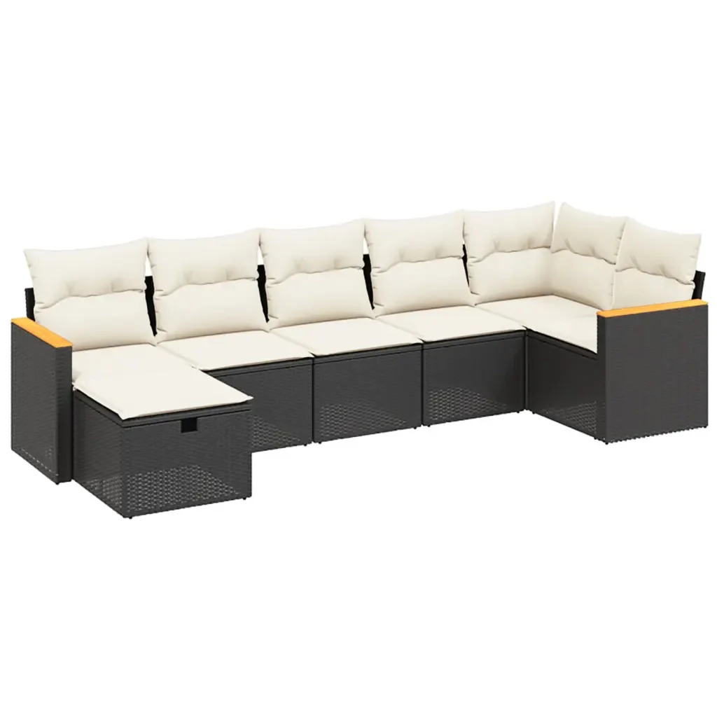 Set Divani da Giardino con Cuscini 7pz Nero Polyrattan 3265312 - Image 2