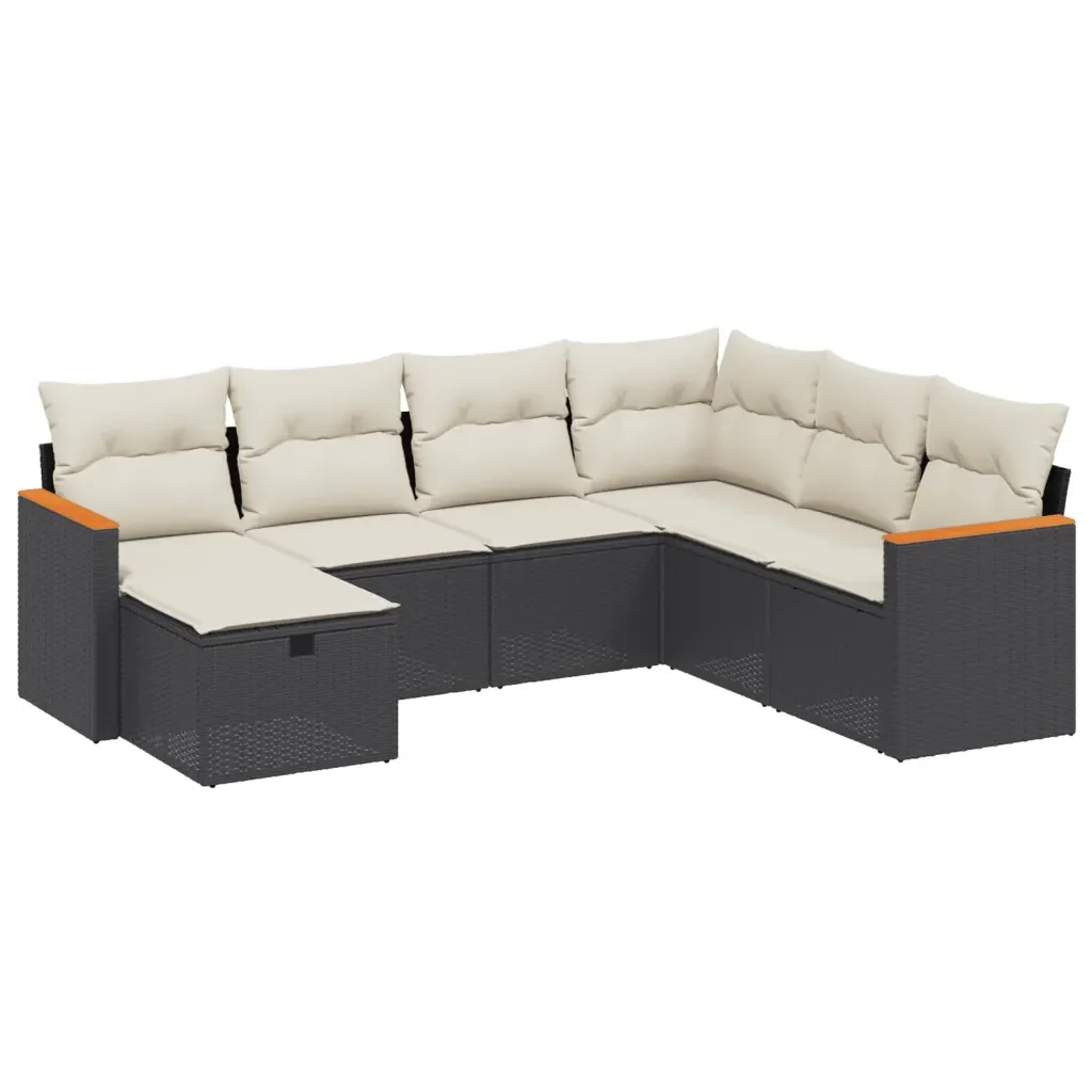 Set Divani da Giardino con Cuscini 7pz Nero Polyrattan 3265326 - Image 2