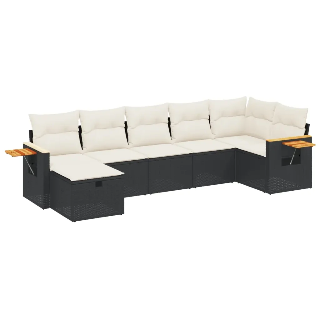 Set Divani da Giardino con Cuscini 7pz Nero Polyrattan 3265529 - Image 2