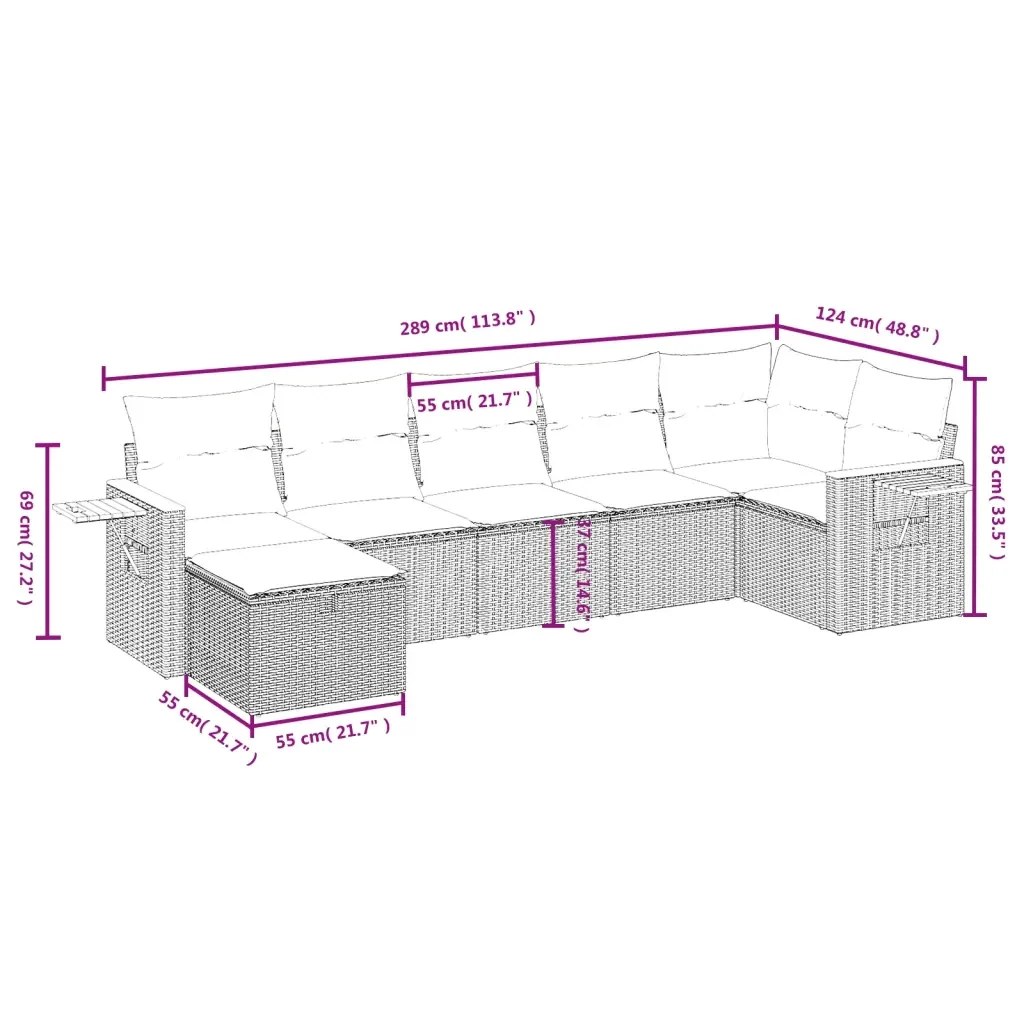 Set Divani da Giardino con Cuscini 7pz Nero Polyrattan 3265529 - Image 4