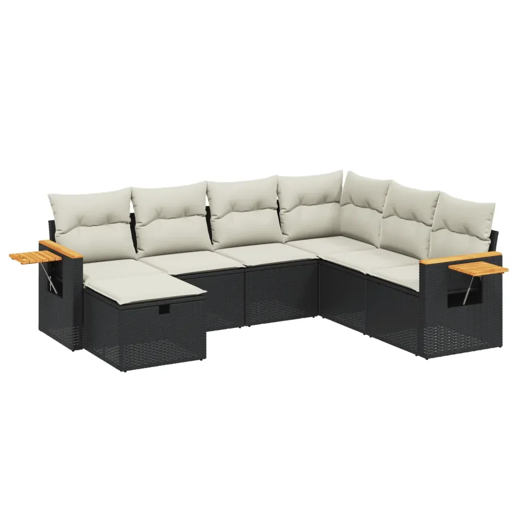 Set Divani da Giardino con Cuscini 7pz Nero Polyrattan 3265543 - Image 2