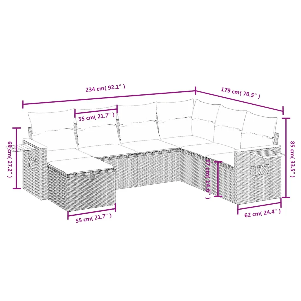 Set Divani da Giardino con Cuscini 7pz Nero Polyrattan 3265543 - Image 4