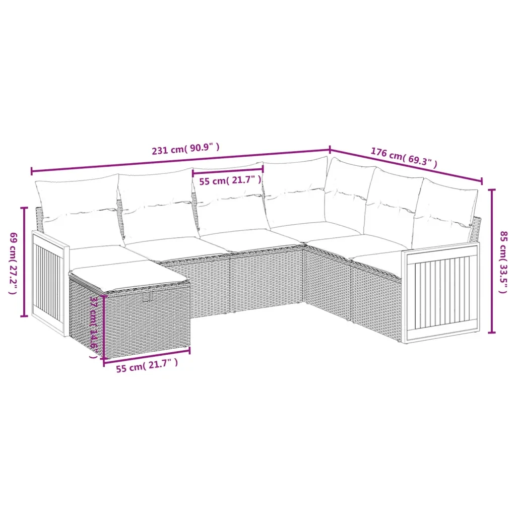 Set Divani da Giardino con Cuscini 7pz Nero Polyrattan 3265760 - Image 4