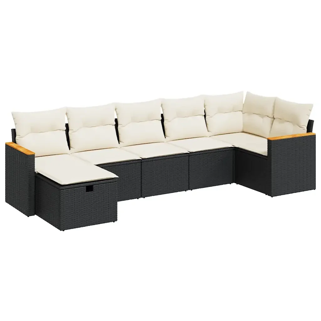 Set Divani da Giardino con Cuscini 7pz Nero Polyrattan - Image 2