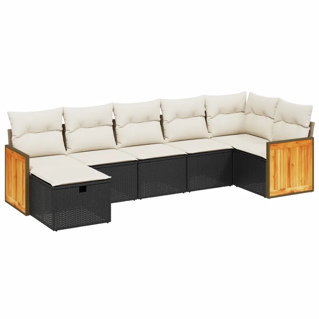 Set Divani da Giardino con Cuscini 7pz Nero Polyrattan - Image 2