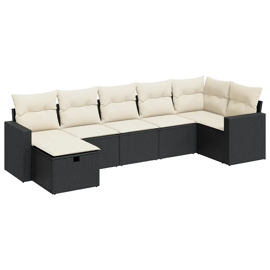 Set Divani da Giardino con Cuscini 7pz Nero Polyrattan - Image 2