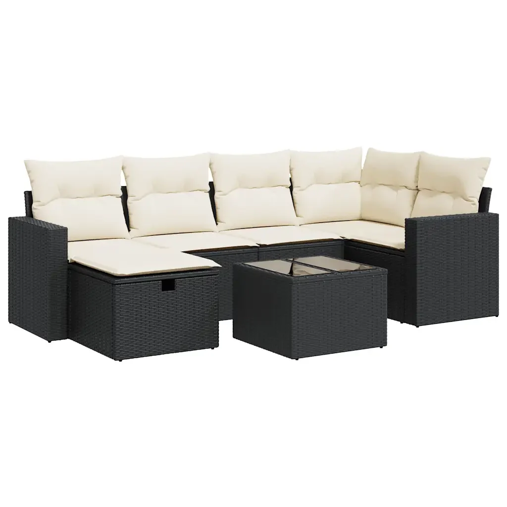 Set Divani da Giardino con Cuscini 7pz Nero Polyrattan - Image 2
