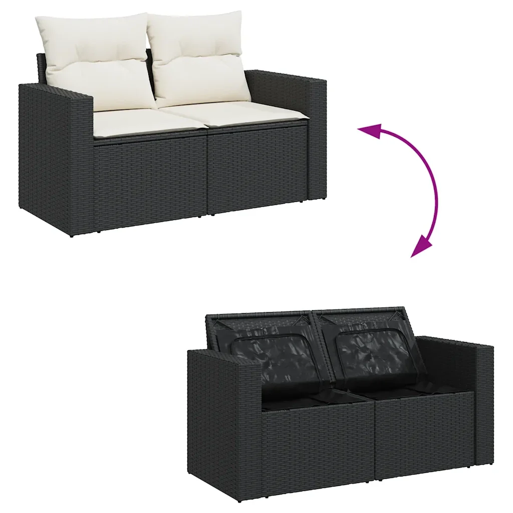 Set Divani da Giardino con Cuscini 8 pz Nero in Polyrattan - Image 3