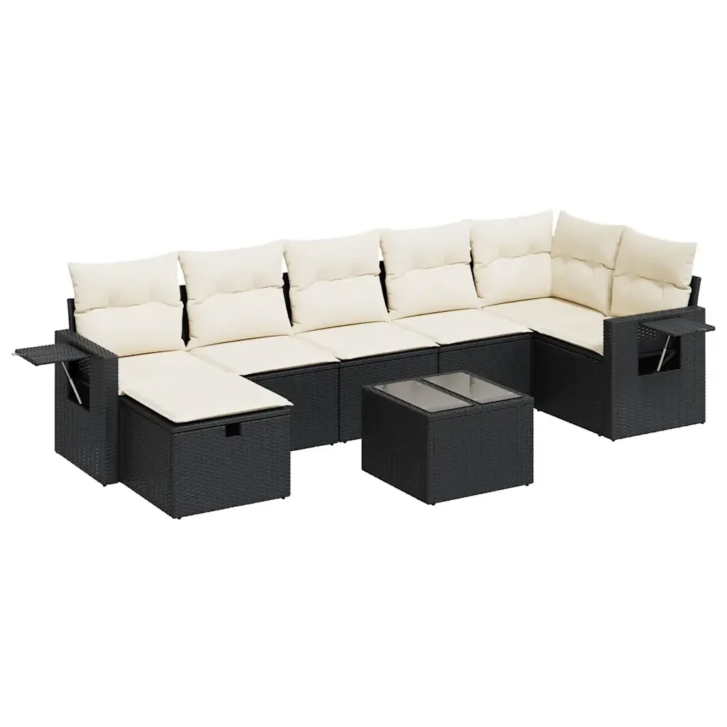 Set Divani da Giardino con Cuscini 8 pz Nero in Polyrattan - Image 2