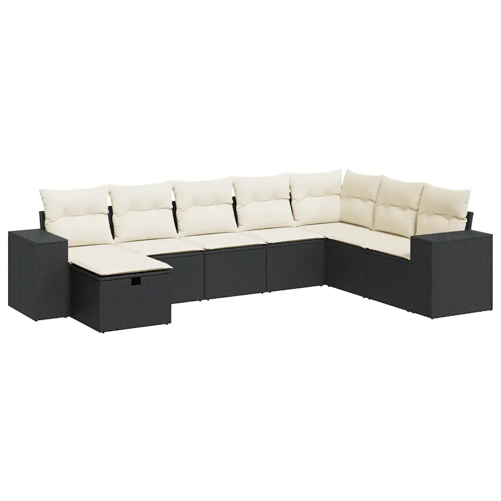 Set Divani da Giardino con Cuscini 8 pz Nero in Polyrattan - Image 2