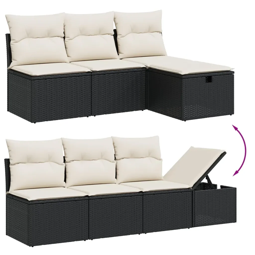 Set Divani da Giardino con Cuscini 8 pz Nero in Polyrattan 3263222 - Image 3