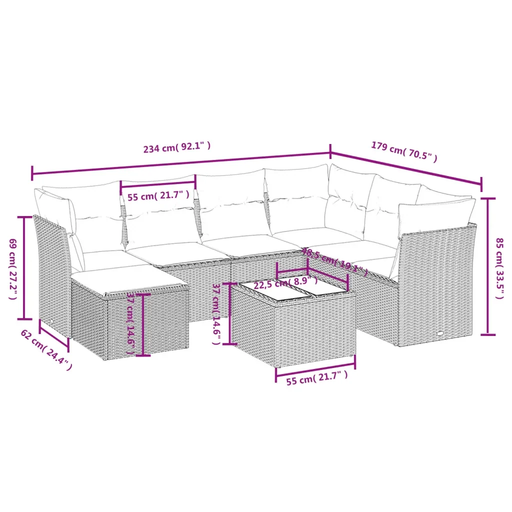 Set Divani da Giardino con Cuscini 8 pz Nero in Polyrattan 3263222 - Image 4