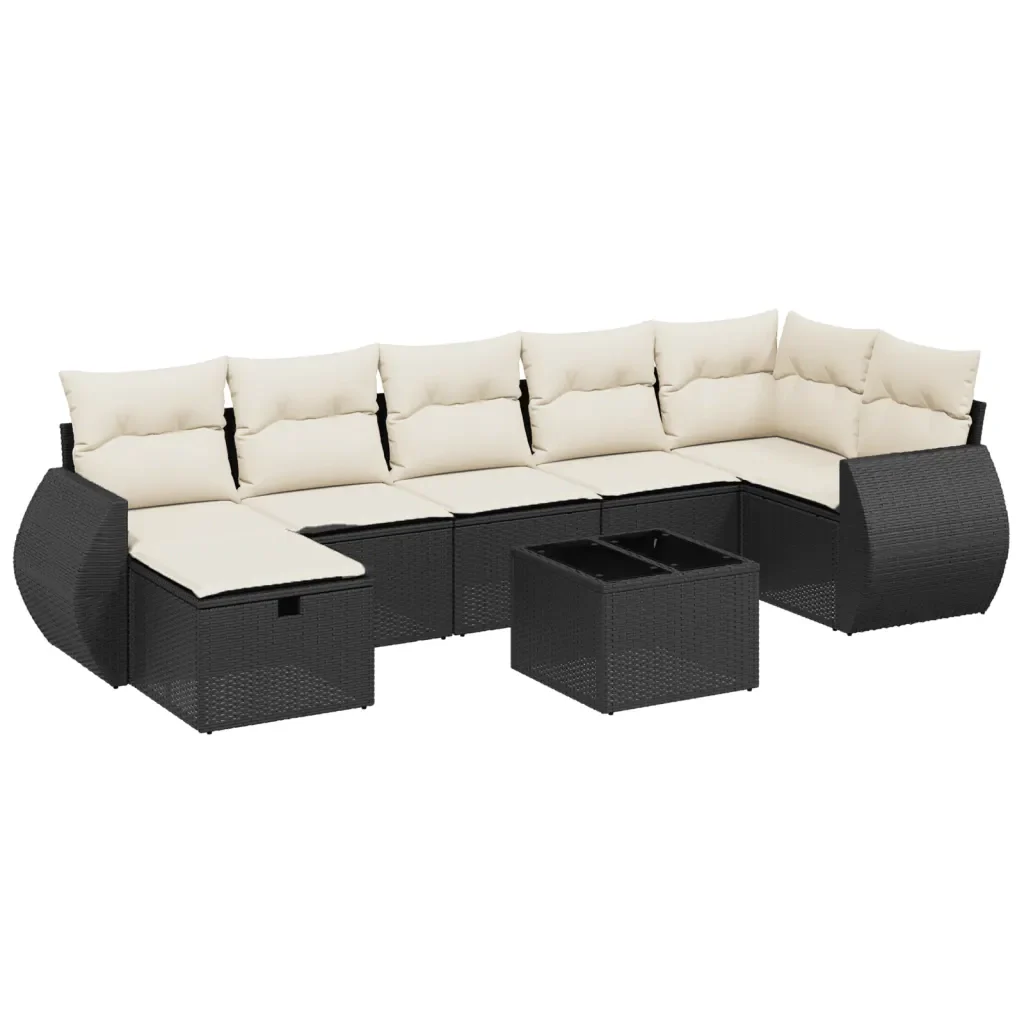 Set Divani da Giardino con Cuscini 8 pz Nero in Polyrattan 3264132 - Image 2