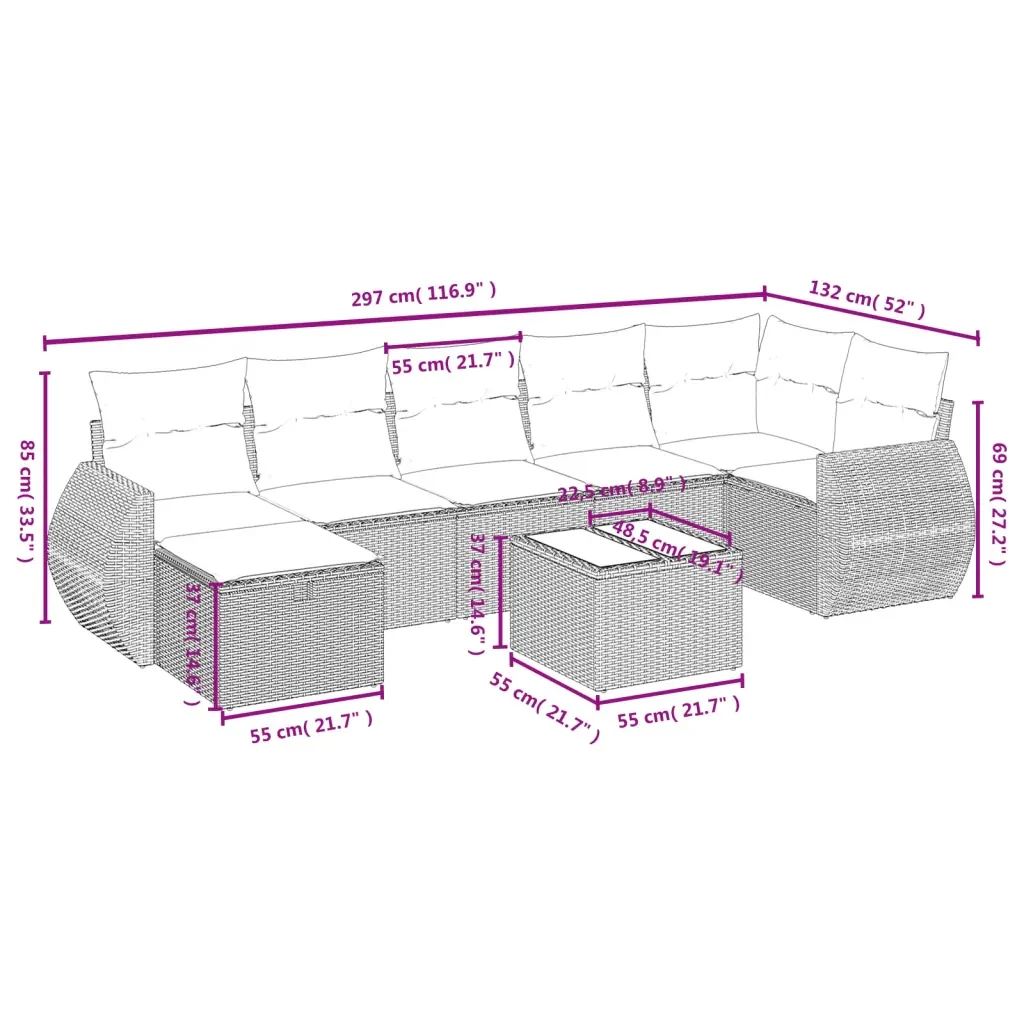 Set Divani da Giardino con Cuscini 8 pz Nero in Polyrattan 3264132 - Image 4