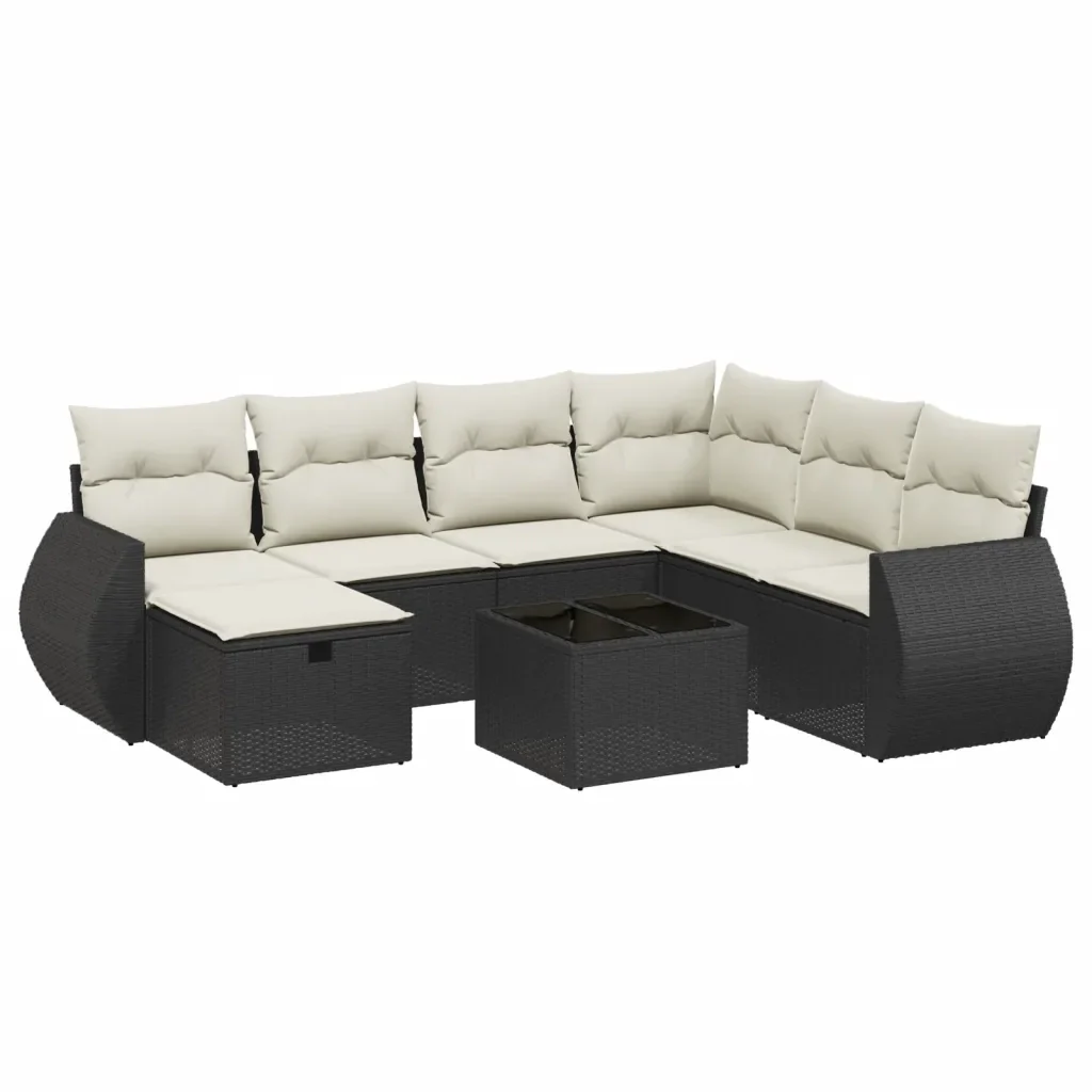 Set Divani da Giardino con Cuscini 8 pz Nero in Polyrattan 3264152 - Image 2