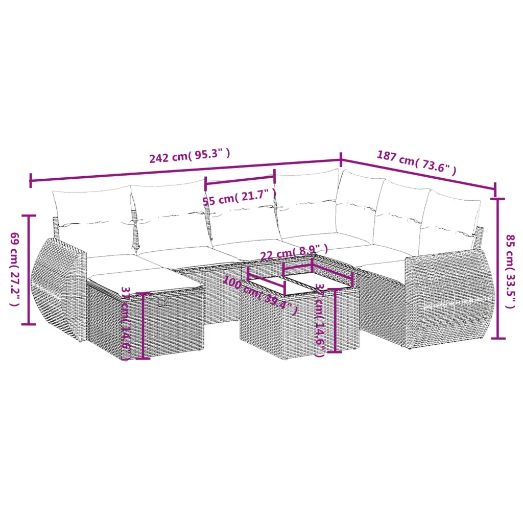 Set Divani da Giardino con Cuscini 8 pz Nero in Polyrattan 3264152 - Image 4