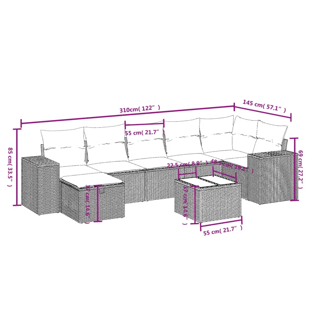 Set Divani da Giardino con Cuscini 8 pz Nero in Polyrattan 3264442 - Image 4
