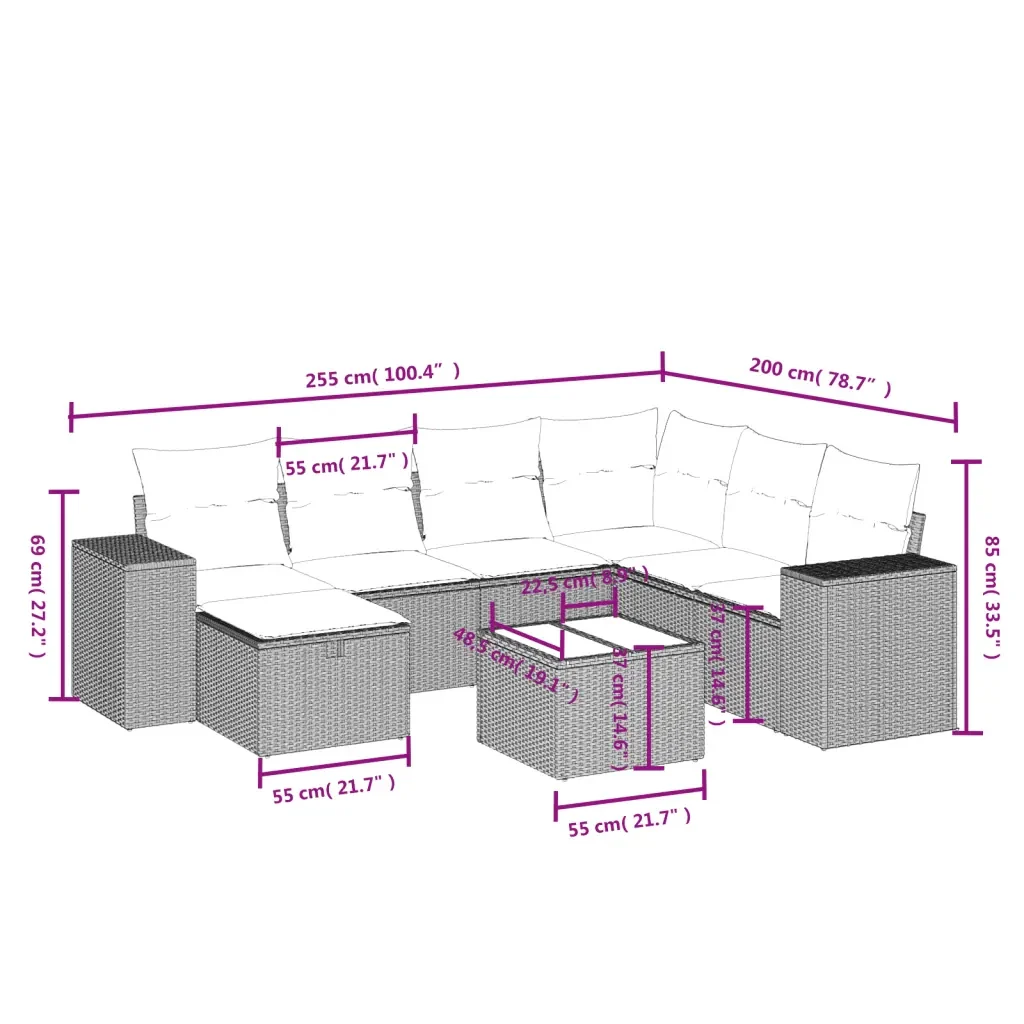 Set Divani da Giardino con Cuscini 8 pz Nero in Polyrattan 3264462 - Image 4
