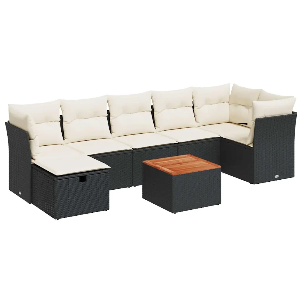 Set Divani da Giardino con Cuscini 8 pz Nero in Polyrattan 3264731 - Image 2