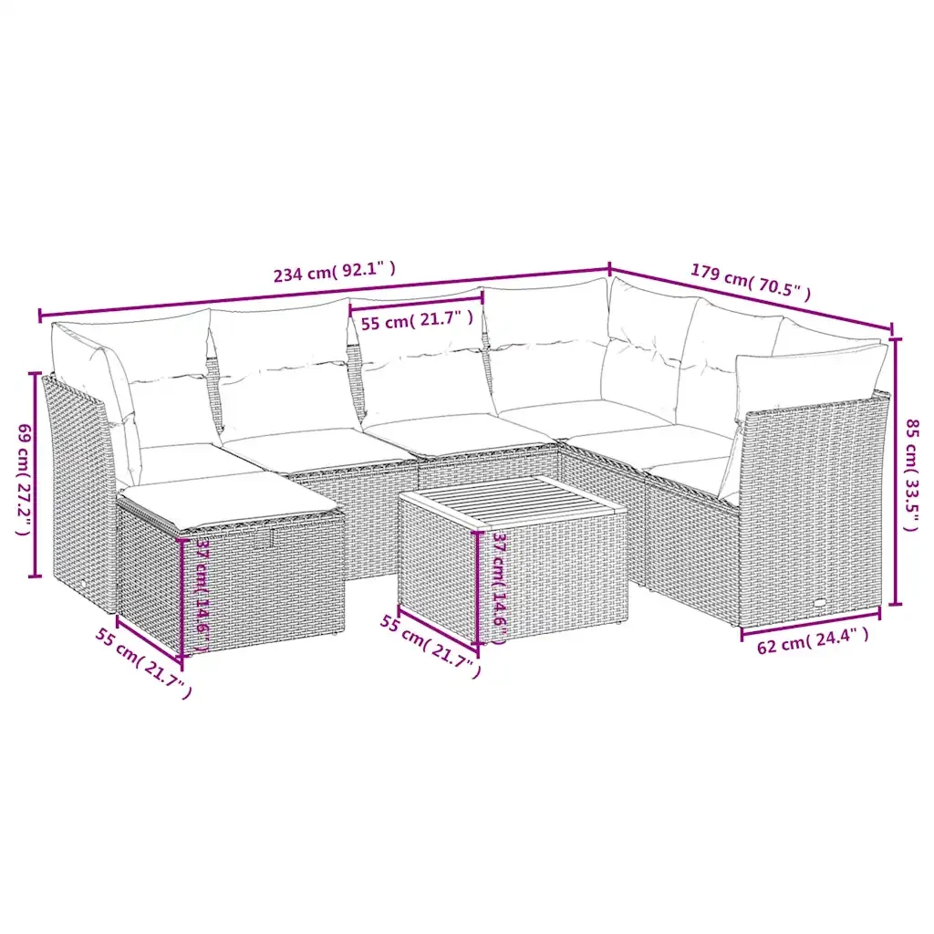 Set Divani da Giardino con Cuscini 8 pz Nero in Polyrattan 3264738 - Image 4