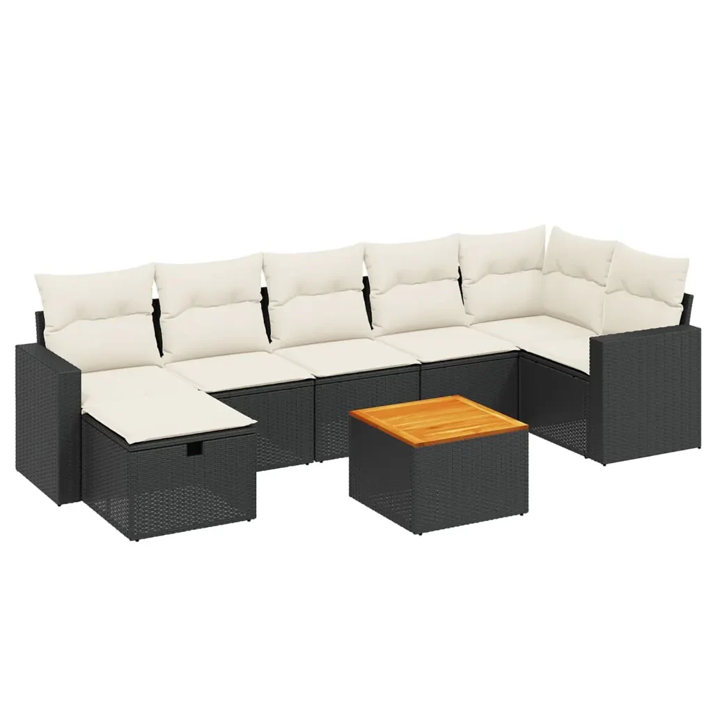 Set Divani da Giardino con Cuscini 8 pz Nero in Polyrattan 3264843 - Image 2