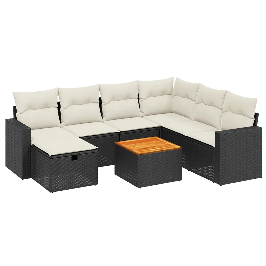 Set Divani da Giardino con Cuscini 8 pz Nero in Polyrattan 3264850 - Image 2