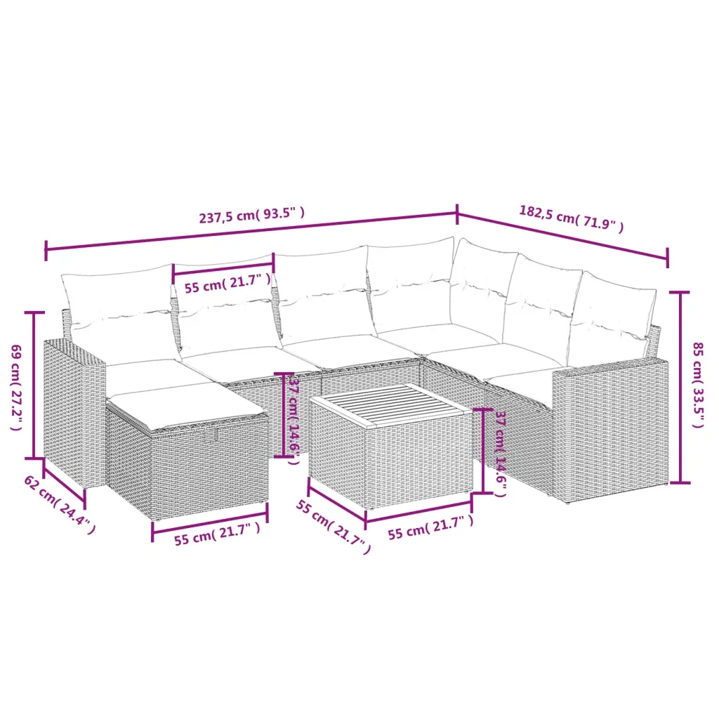 Set Divani da Giardino con Cuscini 8 pz Nero in Polyrattan 3264850 - Image 4
