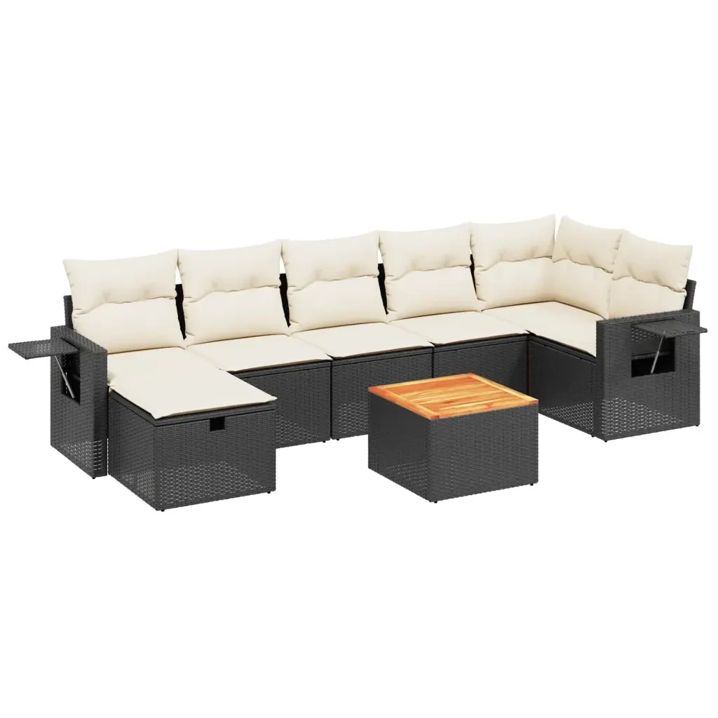 Set Divani da Giardino con Cuscini 8 pz Nero in Polyrattan 3264955 - Image 2
