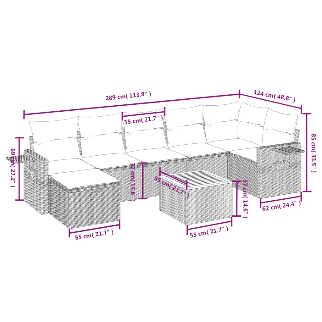Set Divani da Giardino con Cuscini 8 pz Nero in Polyrattan 3264955 - Image 4