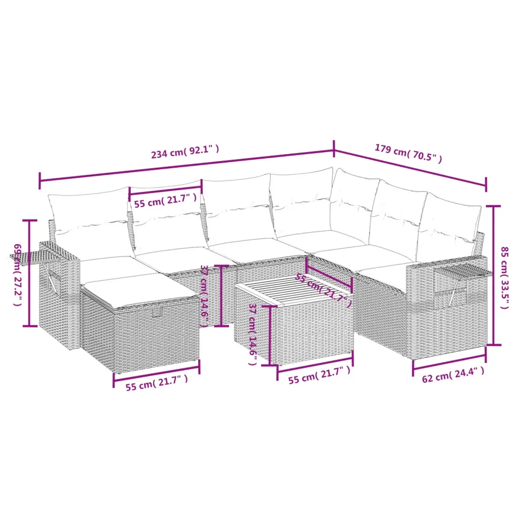 Set Divani da Giardino con Cuscini 8 pz Nero in Polyrattan 3264962 - Image 4