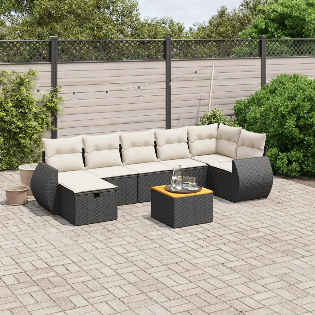 Set Divani da Giardino con Cuscini 8 pz Nero in Polyrattan 3265067