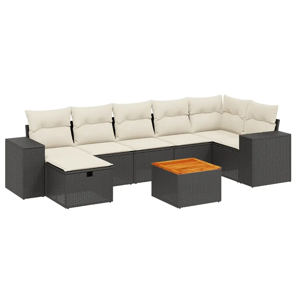 Set Divani da Giardino con Cuscini 8 pz Nero in Polyrattan 3265179 - Image 2