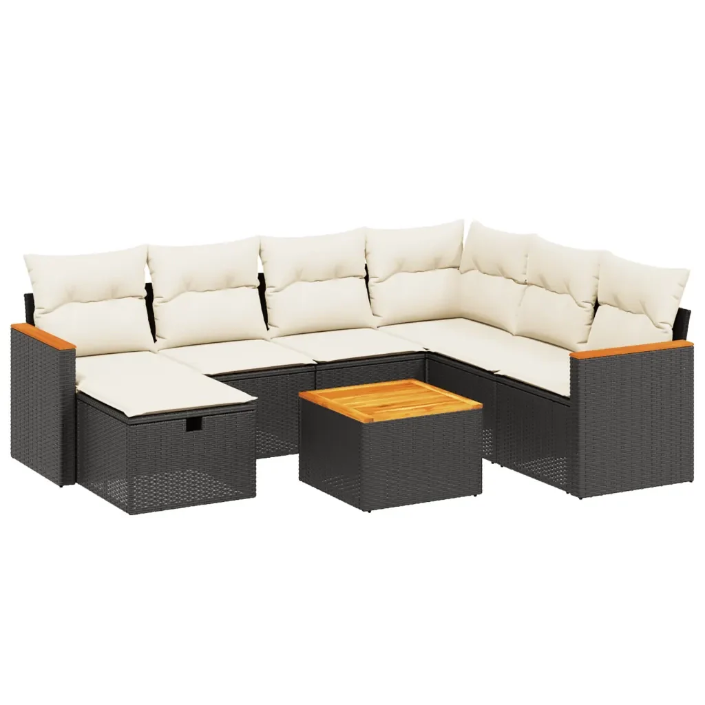 Set Divani da Giardino con Cuscini 8 pz Nero in Polyrattan 3265333 - Image 2