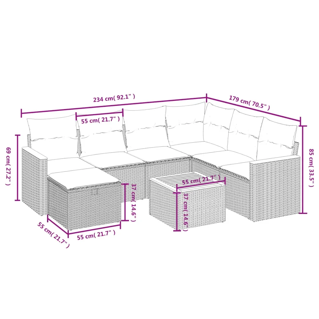 Set Divani da Giardino con Cuscini 8 pz Nero in Polyrattan 3265333 - Image 4
