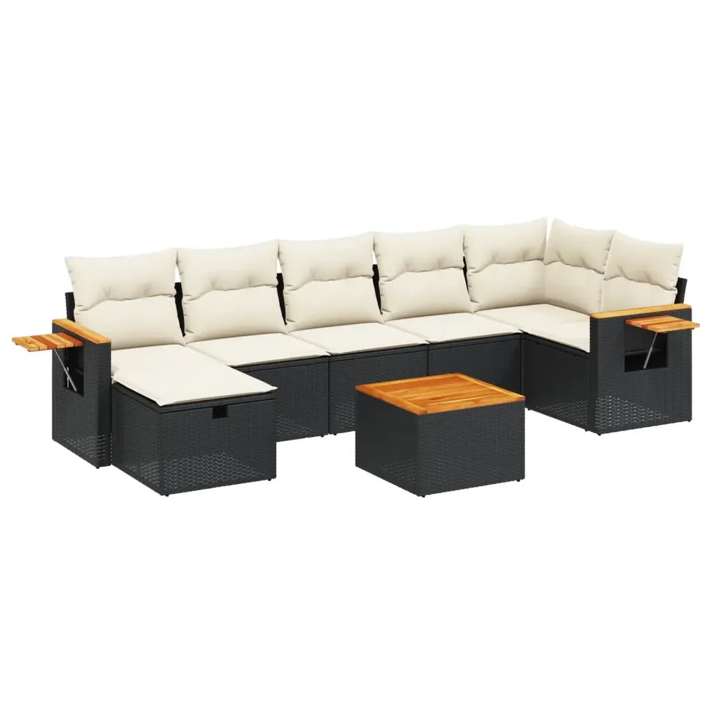 Set Divani da Giardino con Cuscini 8 pz Nero in Polyrattan 3265536 - Image 2