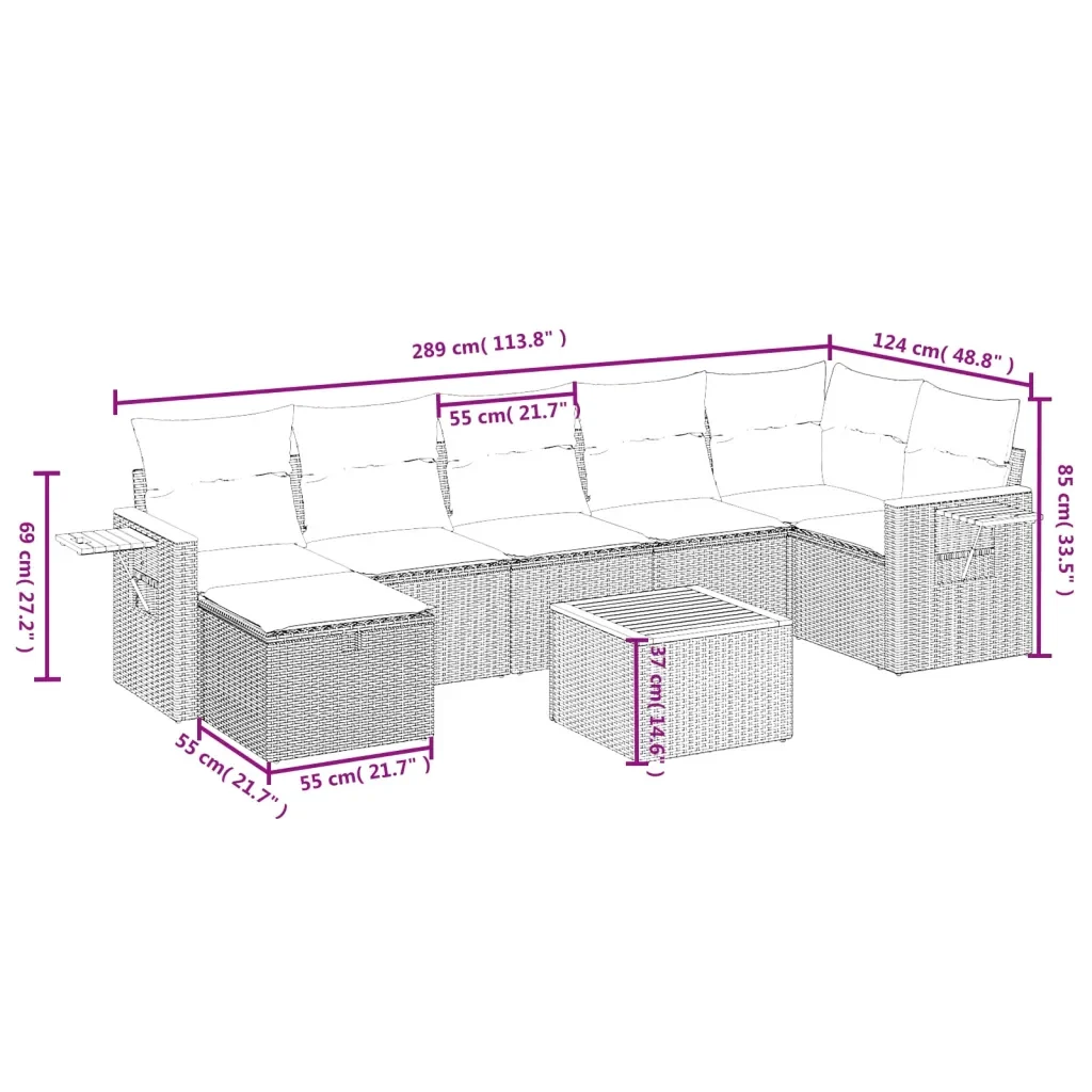 Set Divani da Giardino con Cuscini 8 pz Nero in Polyrattan 3265536 - Image 4
