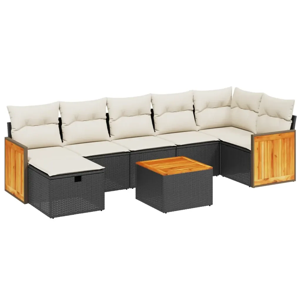 Set Divani da Giardino con Cuscini 8 pz Nero in Polyrattan 3265753 - Image 2