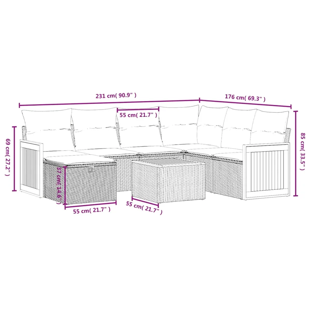 Set Divani da Giardino con Cuscini 8 pz Nero in Polyrattan 3265767 - Image 4