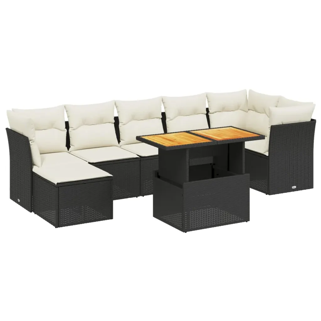 Set Divani da Giardino con Cuscini 8 pz Nero in Polyrattan 3275485 - Image 2
