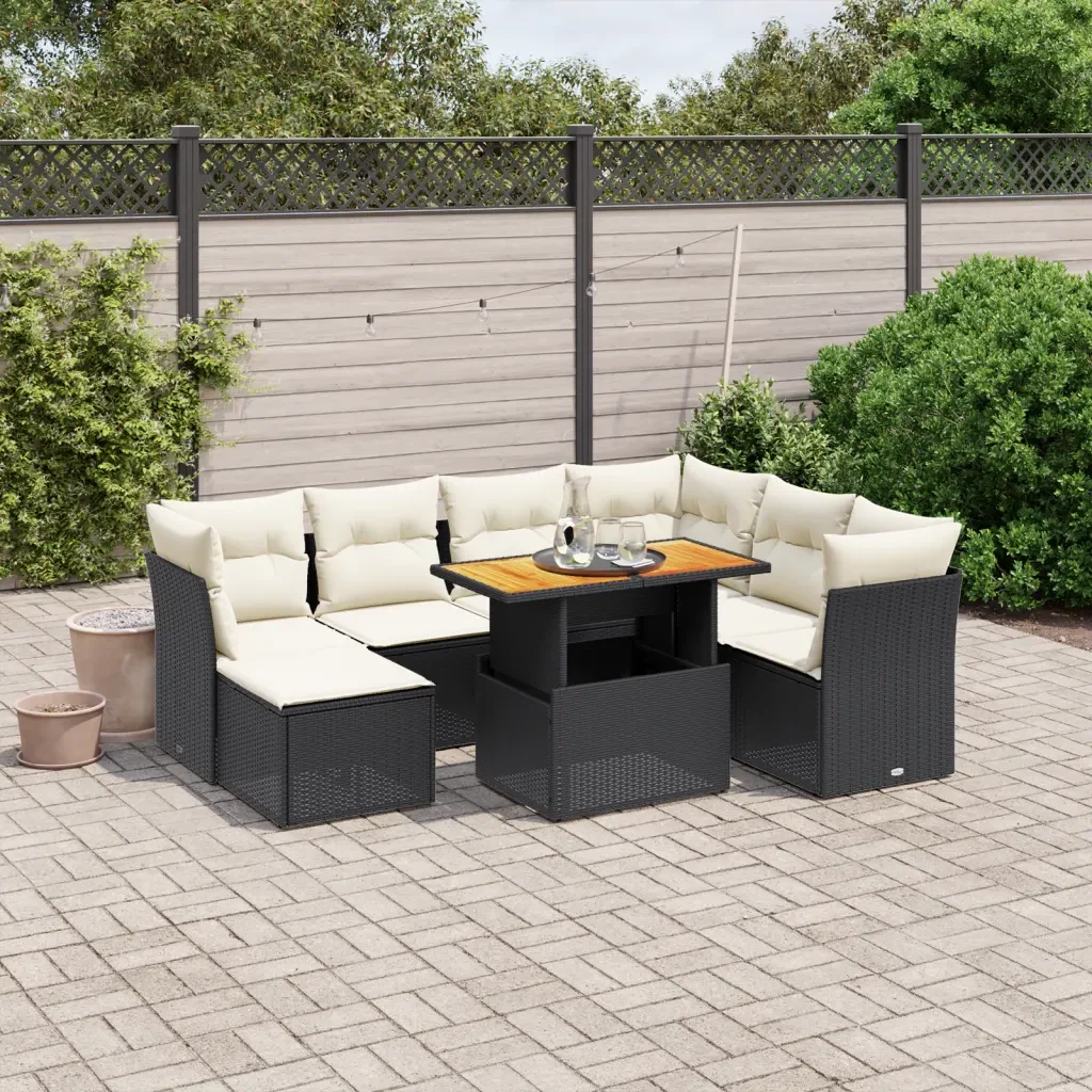 Set Divani da Giardino con Cuscini 8 pz Nero in Polyrattan 3275492