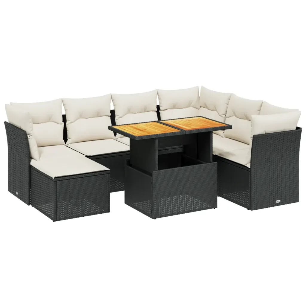 Set Divani da Giardino con Cuscini 8 pz Nero in Polyrattan 3275492 - Image 2