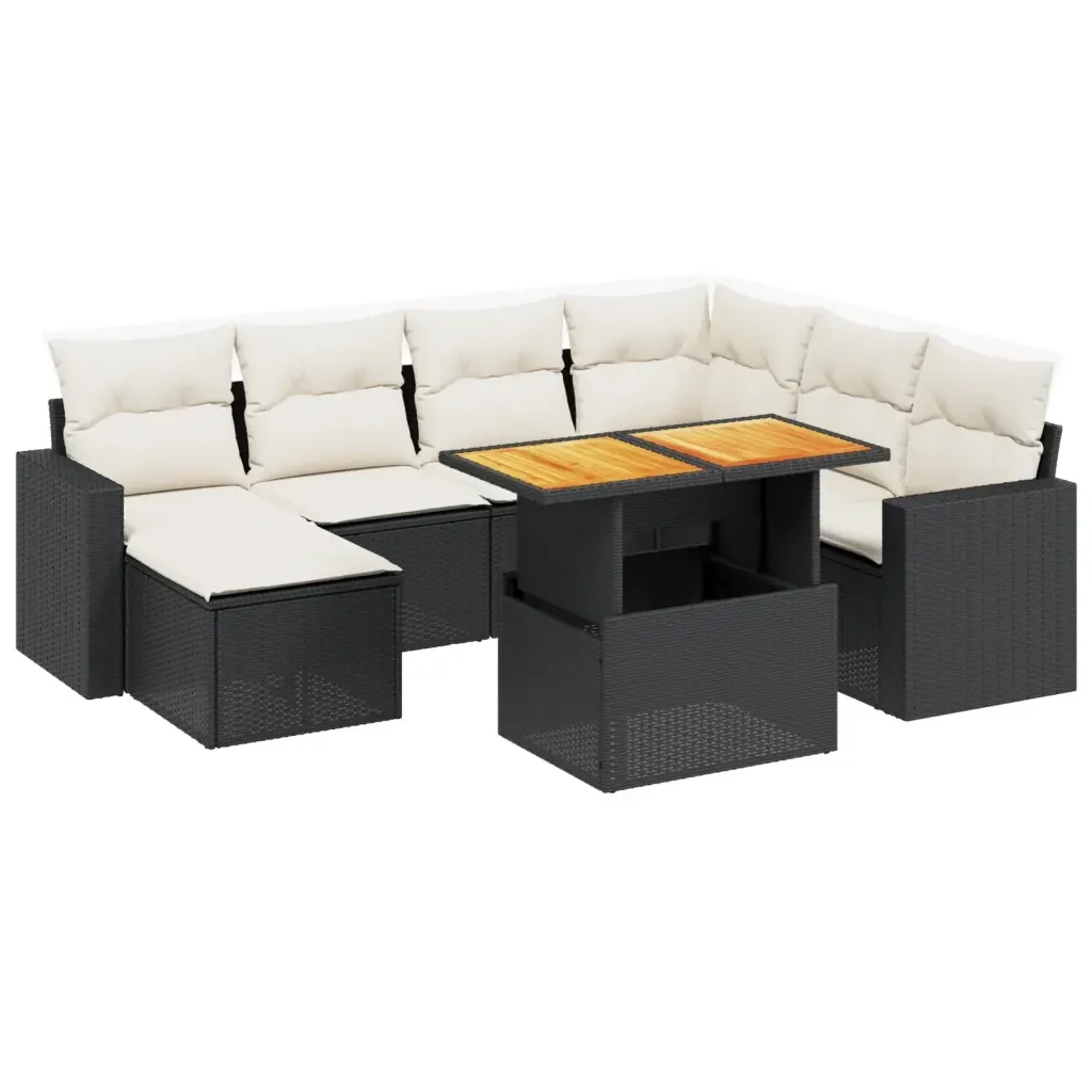 Set Divani da Giardino con Cuscini 8 pz Nero in Polyrattan 3275604 - Image 2