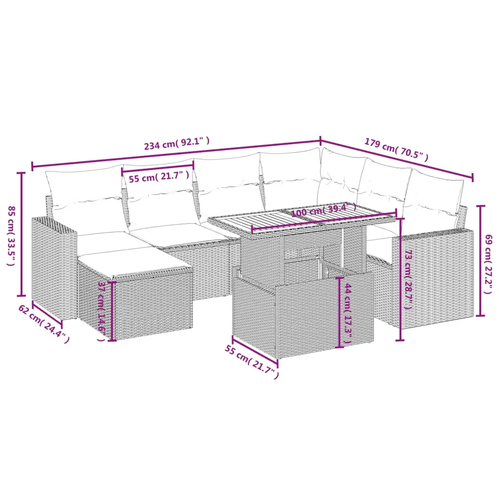 Set Divani da Giardino con Cuscini 8 pz Nero in Polyrattan 3275604 - Image 4