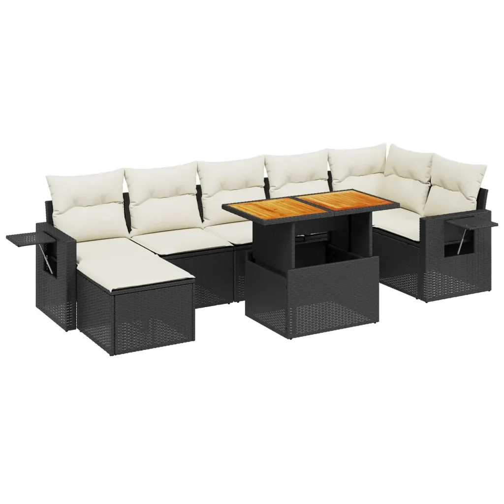 Set Divani da Giardino con Cuscini 8 pz Nero in Polyrattan 3275709 - Image 2