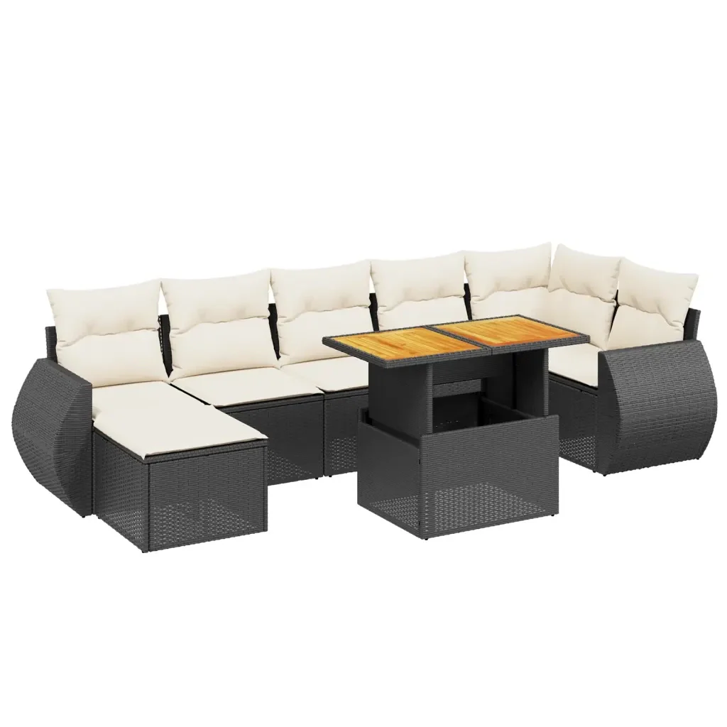 Set Divani da Giardino con Cuscini 8 pz Nero in Polyrattan 3275821 - Image 2