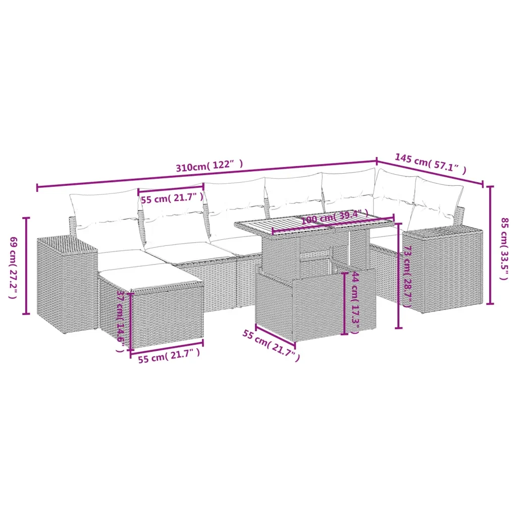 Set Divani da Giardino con Cuscini 8 pz Nero in Polyrattan 3275933 - Image 4