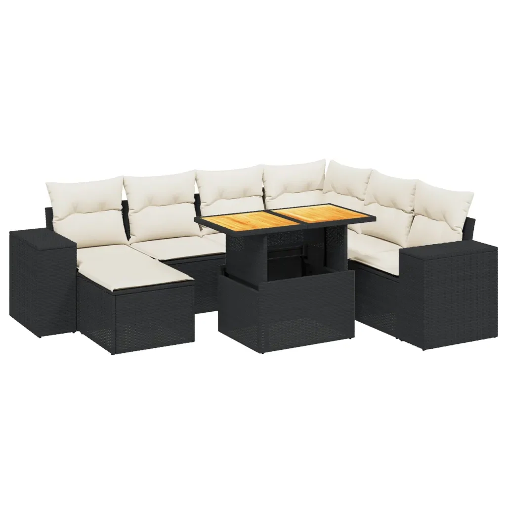 Set Divani da Giardino con Cuscini 8 pz Nero in Polyrattan 3275940 - Image 2